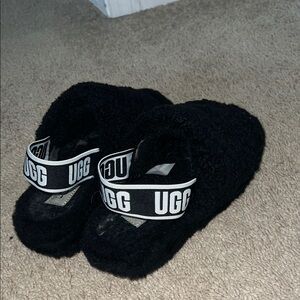 UGG Black Fluffy Slides/Slippers